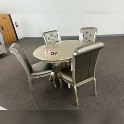 Silver 5 Pc round dining table set