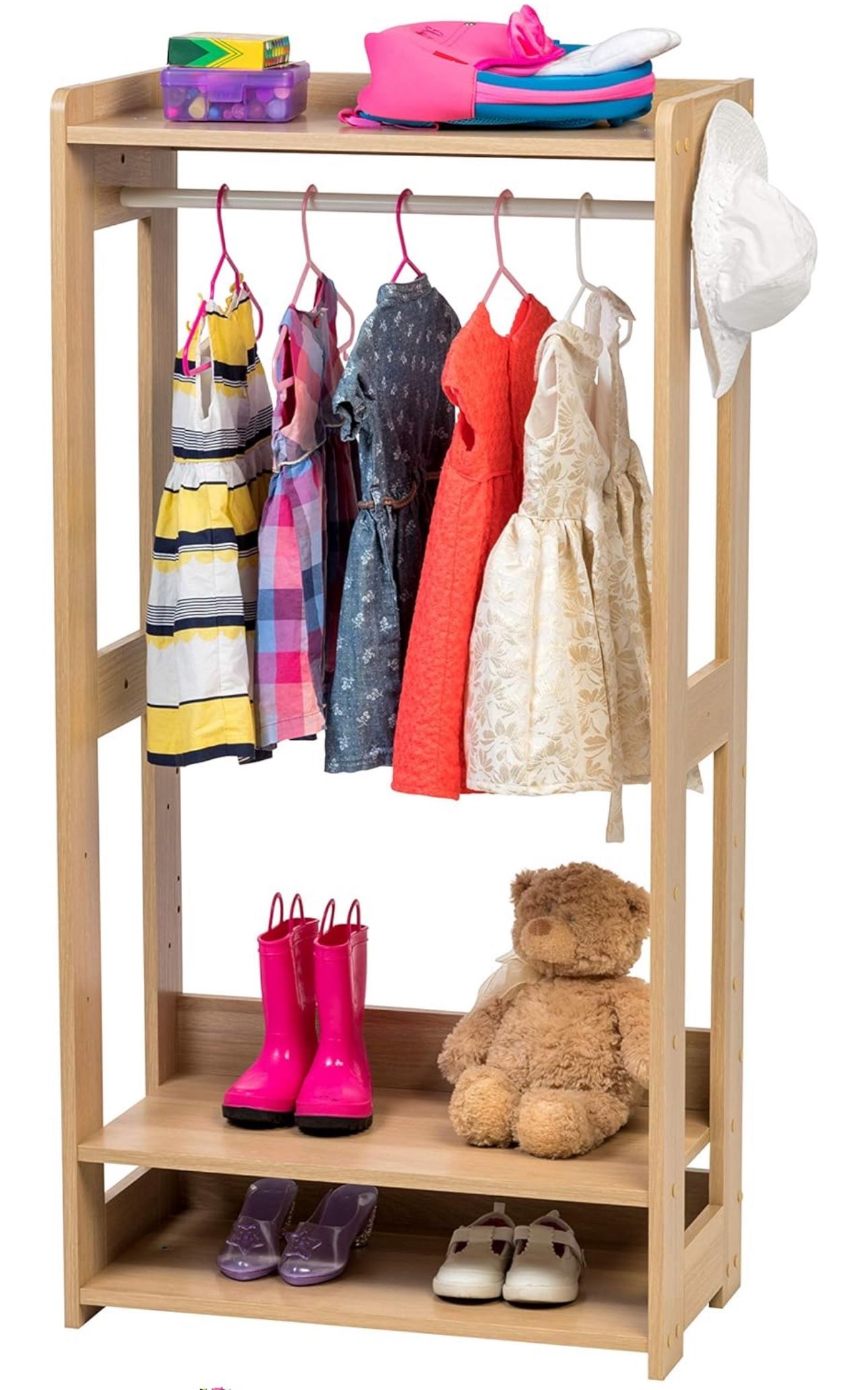 Wooden Clothes Rack with Shelves with Side Hooks