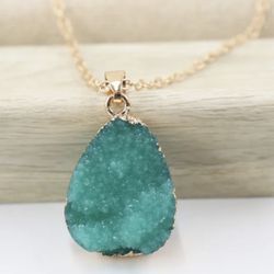 N143- Geometric Stone Pendant Necklace!