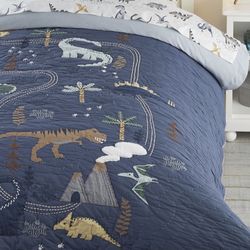 Pottery Barn Kids Jurassic Full/Queen Quilt, 2 Euro Shams, Dinosaur, Dino