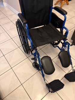 Blue Folding Wheelchair with Leg Rests