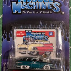 2003 Muscle Machines Green '56 Safari Wagon w/ Blower & White Tires -1:64-