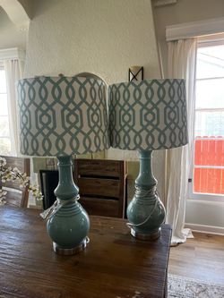 Pair of Teal Ceramic Table Lamps – 27” Tall