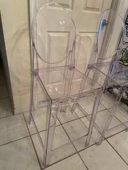 2 Acrylic clear  Bar Stools, chairs, one needs a screw replaced