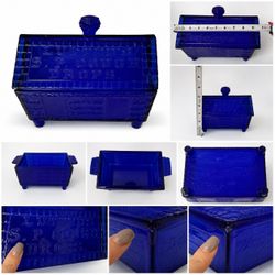 Vintage Cobalt Blue Lutz’s S.P. Cough Drops Covered Glass Box – Advertising Trinket Box