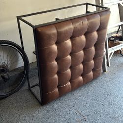 Coffee Table Leather Top Metal Base 