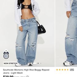 Fashion nova Southside Womens High Rise Baggy Ripped Jeans - Light Wash