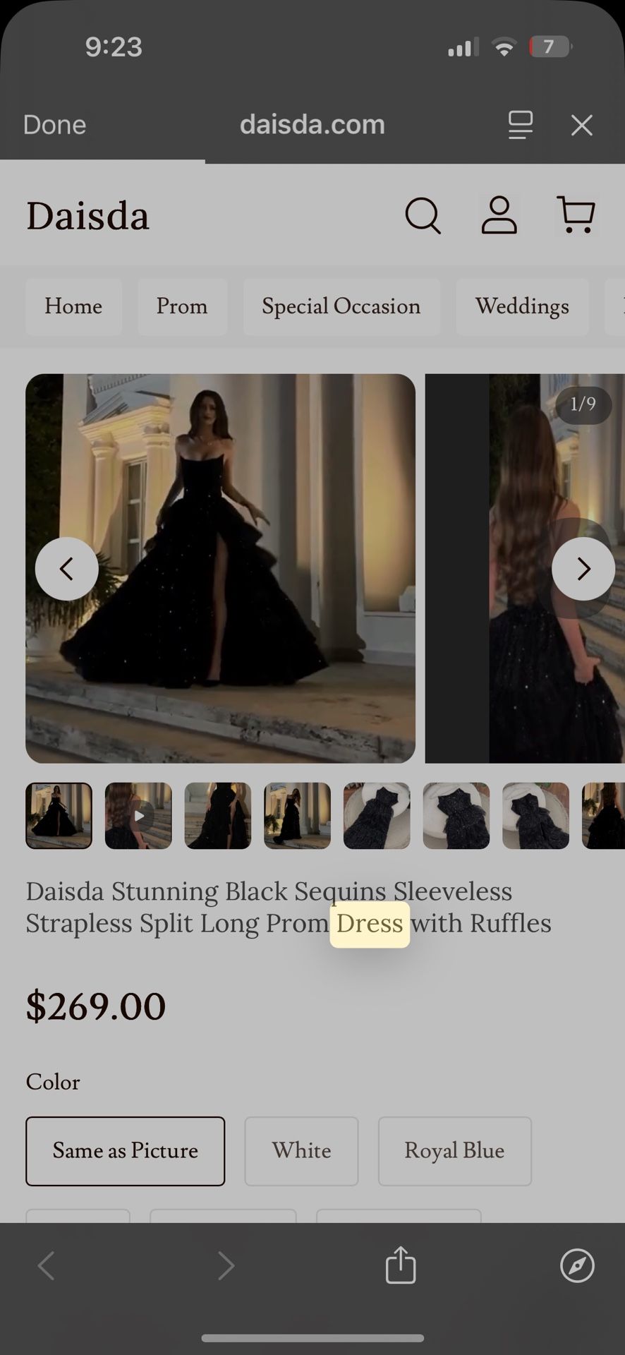 Daisda Stunning Black Sequins Sleeveless Strapless Split Long Prom Dress with Ruffles