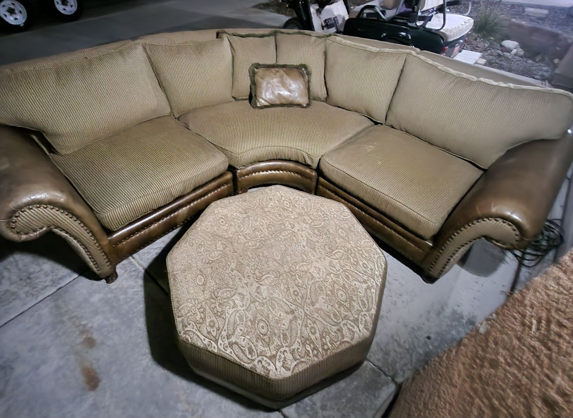 Taylor Olive 3 sectional Leather & Cloth couch