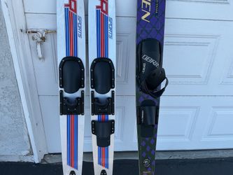 Waterskis 1 set of Connelly juniors with adjustable boots and 1 adult single ski O’Brien