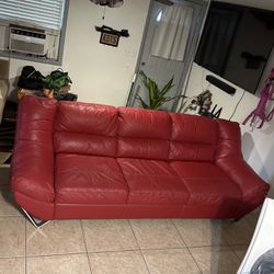 Red Leather Sofa 