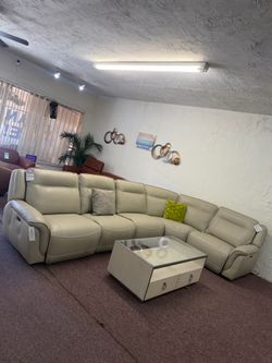 Lenardo  -5 pc leather sectional sofa with three power reclining