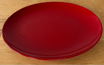 Red stoneware serving platter, Waechtersbach Germany, 9 1/2”X13”.