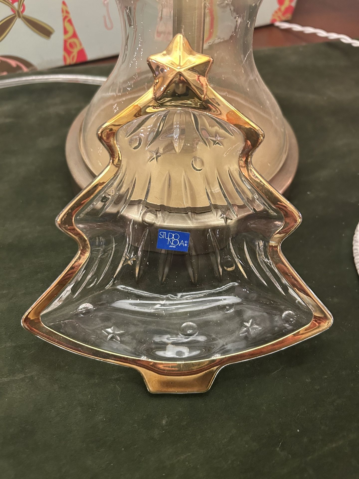 Vintage Studio Nova “Yuletide Spirit” Gold Christmas Tree Candy Dish