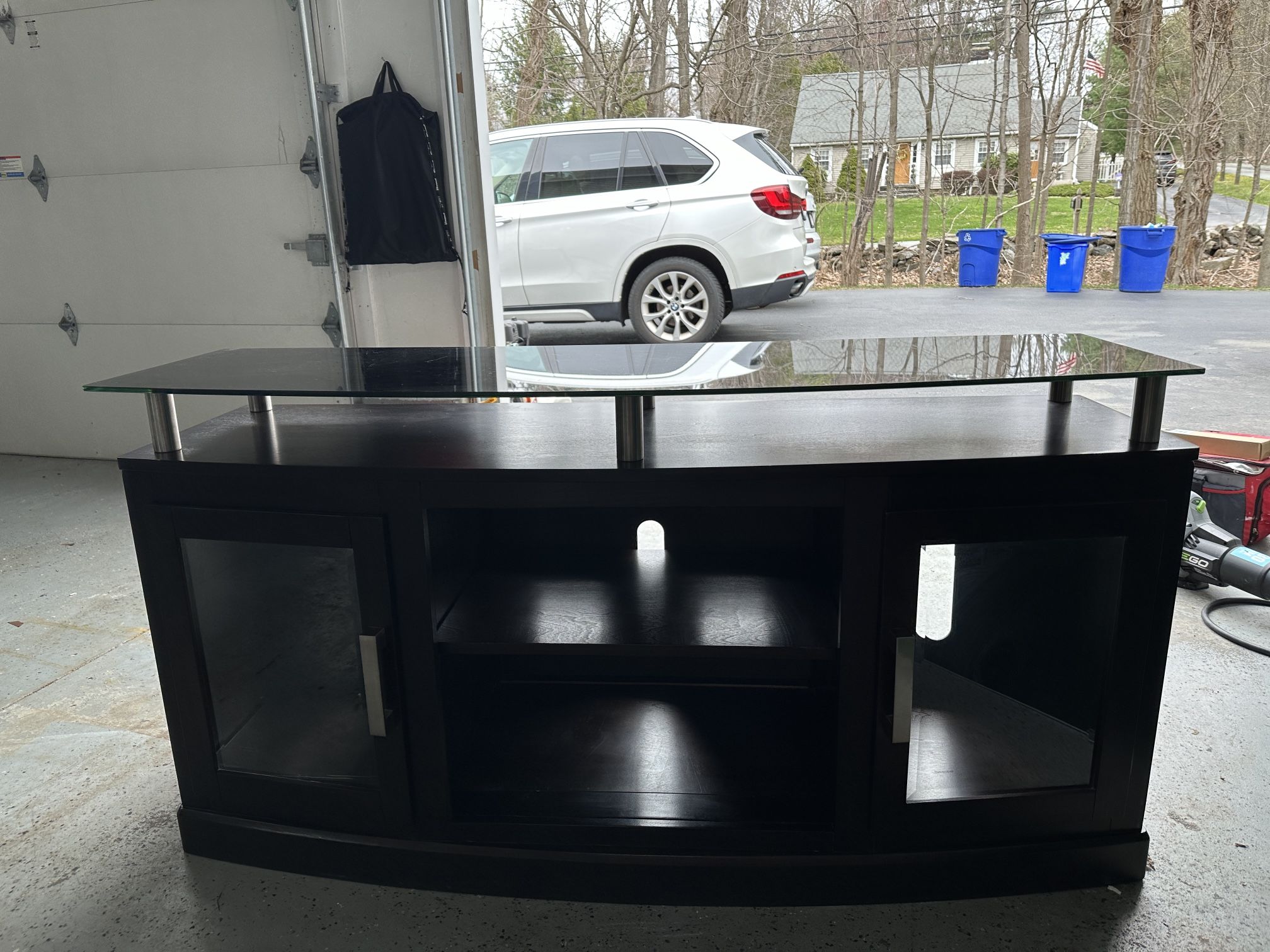 Black Modern Tv Stand Furniture With Draws And Levitated Glass Surface