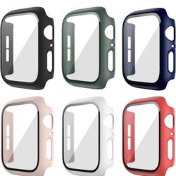 6 Pack Hard Case Compatible for Apple Watch Series 3 42mm with Built-in Tempered Glass Screen Protector,JZK Thin Bumper Full Coverage Bubble-Free Cove