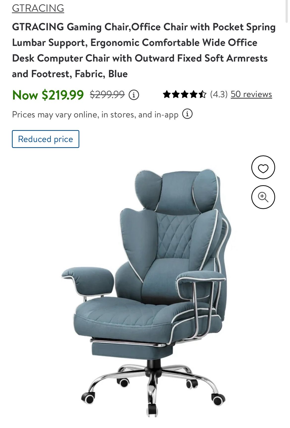 GTRACING Gaming Chair,Office Chair with Pocket Spring Lumbar Support, Ergonomic Comfortable Wide Office Desk Computer Chair with Outward Fixed Soft Ar