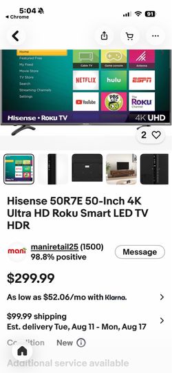 Hi sense 4k 50 inch tv. Yes it’s available