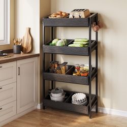 Wood Fruit Vegetable Storage Rack Stand, 4-Tier Storage Organizer black