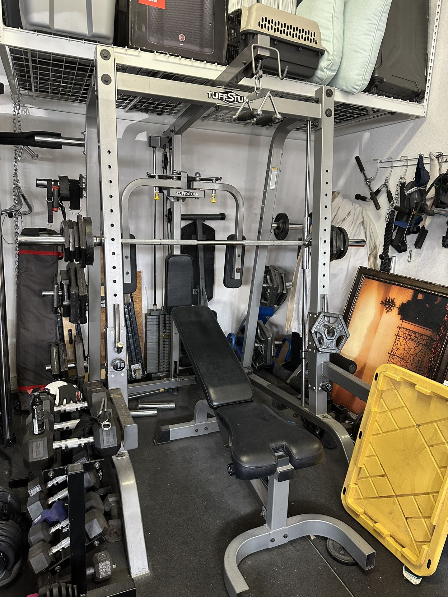 Smith Machine With Weight Plates Attachments And Bench