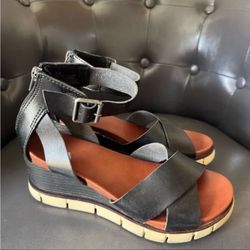 MIA Platform Black And Tan Banded Platform Sandals