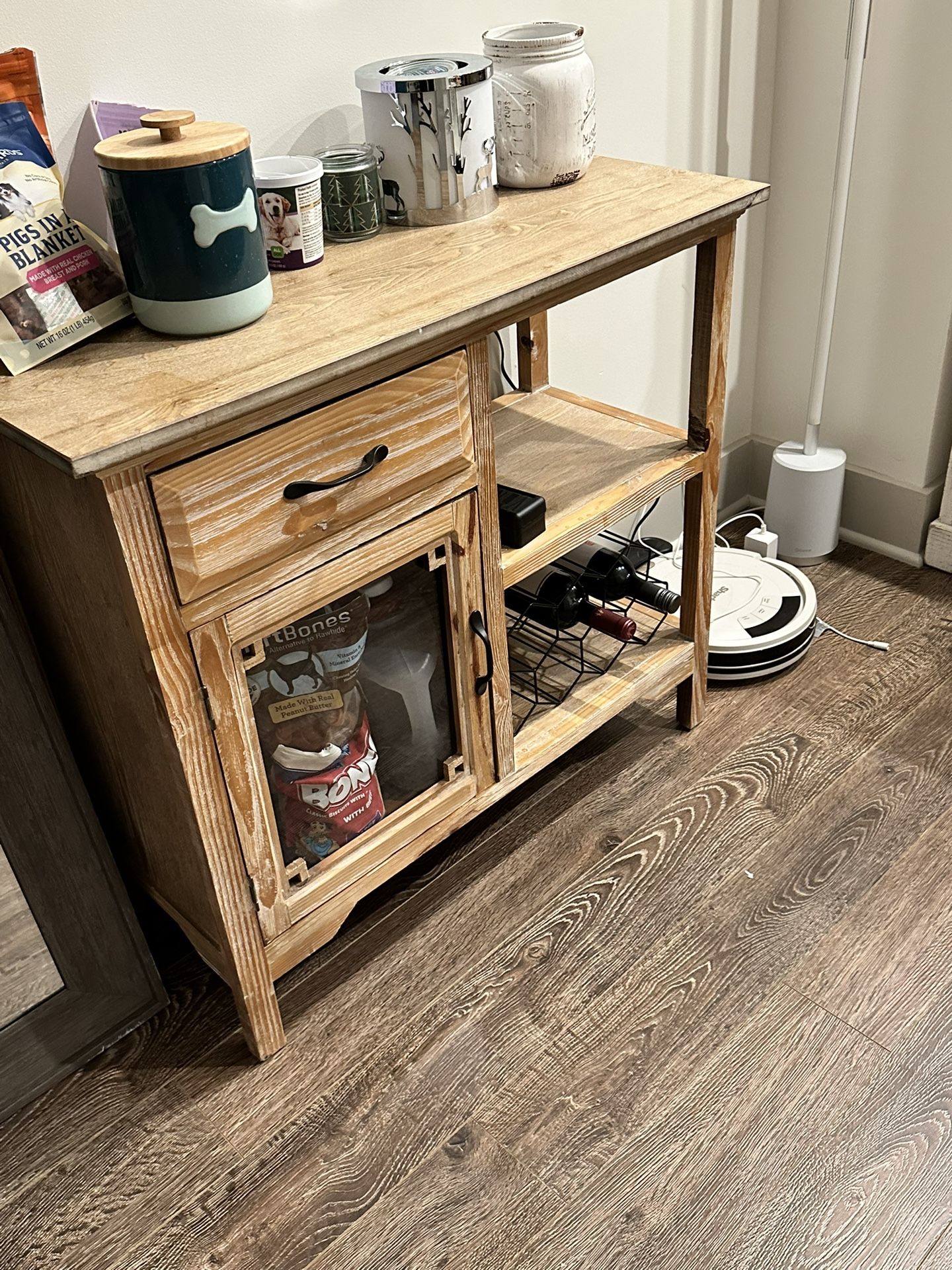 Wooden Storage Cabinet With Wine Glass Holder