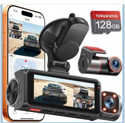 4K+4K+1080P 3 Channel Dash Cam, Free 128GB Card, AProX HD Night Vision Dash Cam Front and Rear with Cabin, 5.8GHz WiFi6 - up to 20MB/s, App, GPS, G-Se