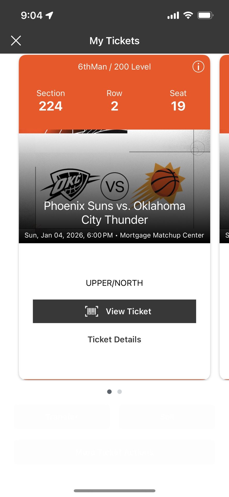 Thunder vs. Suns - Row 2 Upper Deck