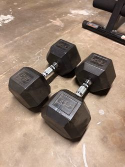 PAIR OF 65 LB HEX DUMBBELLS – $150