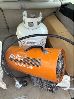 All Pro 85,000 BTU Forced Air Propane Heater w/ Full 5 Gallon Propane Tank