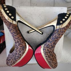 These HEELS r like ArT! NeW! Red,animal Print & Spikes