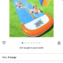 30FT Slip Lawn Water Slide, Extra Long Slip Splash and Slide for Kids and Adults Backyard, with 2 Sliding Lanes and 2 Inflatable Bodyboards with Centr