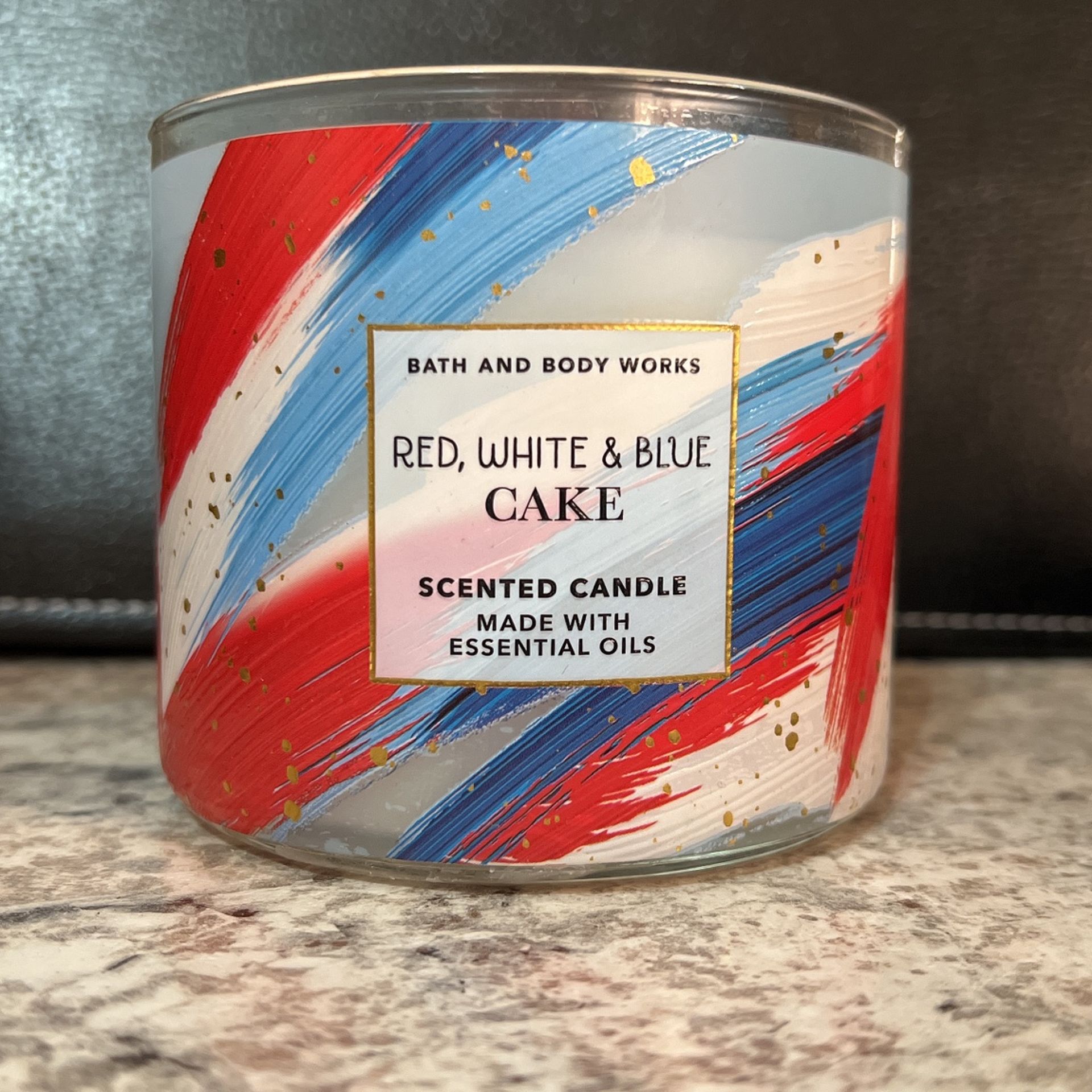 2 For $20. Or 1 For $13.  Bath And Bodyworks, Red White And Blue Cake Scented Candle Made With Essential Oils Three Wick