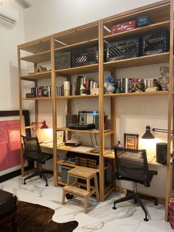 Double desk huge shelving unit