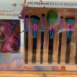 8pc Premium Makeup Brush Set W/ Ceramic Brush Holder  Thumbnail