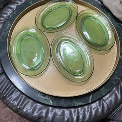 Set of 4 Martha Steward Collection Farmhouse Green Glass Platters