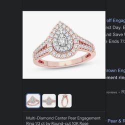 Multi-diamond Center Pear Engagement Ring 1/3 Ct Tw Round Cut 10k Rose Gold 