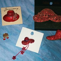 Red Hats And Shoes Vintage Brooches 