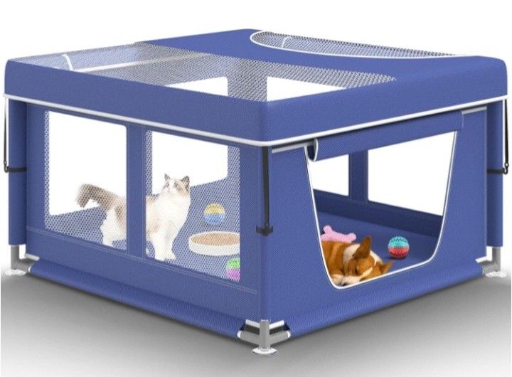 Hiaksedt 42 × 42 Inch Puppy PlayPen, Dog PlayPen with Gate for Puppies, Small and Medium Dogs,blue