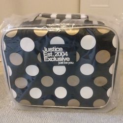 BRAND NEW IN PACKAGE WITH TAG GIRL'S JUSTICE POLKA DOT LUNCHBOX LUNCH BAG TOTE 