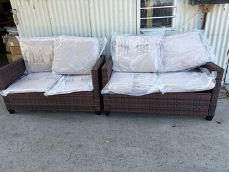 2pcs Outdoor Patio Loveseat,All-Weather Wicker Sofa Outdoor Patio Furniture for Deck Backyard, Beige