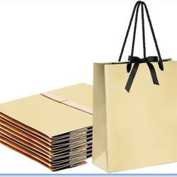 Gold Gift Paper Bags - Medium 7.9x3.1x9.1 Inch 