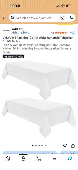 60x102inch White Rectangle Tablecloth for 6ft Tables (2 available)