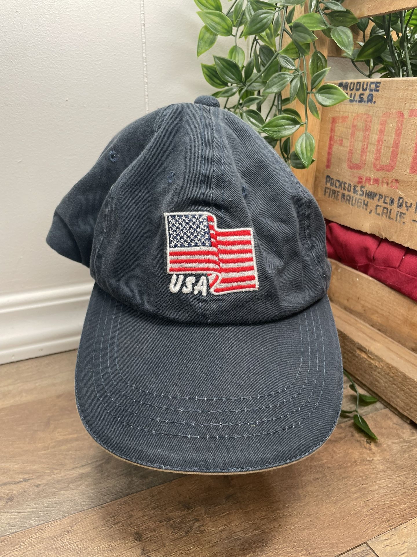 Ducks Unlimited USA Flag Hat Adjustable Cap Navy Blue One Size Cotton