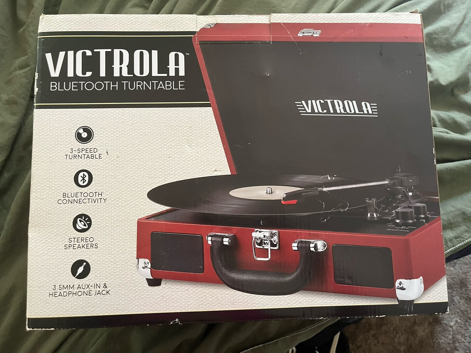 Victrola Vintage 3 Speed Bluetooth Portable Suitcase Record Player with Built-in Speakers Never Opened