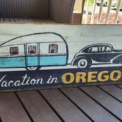Retro Style Sign, Vacation In Oregon Painting On Wood Home Decor , Interior Exterior Display, 44" By 17.5".