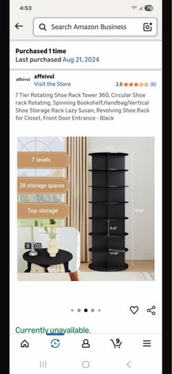 7-Tier Rotating Shoe Rack Tower Black