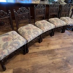 Set of 6 Antique Vanleigh Carved Oak Italian Renaissance Dining Chairs