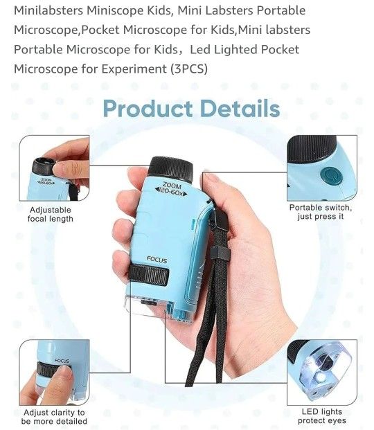 Portable Microscope, Pocket Microscope for Kids,Mini labsters Portable