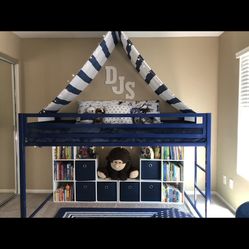 Navy Blue Twin Size Loft Bed Frame.
